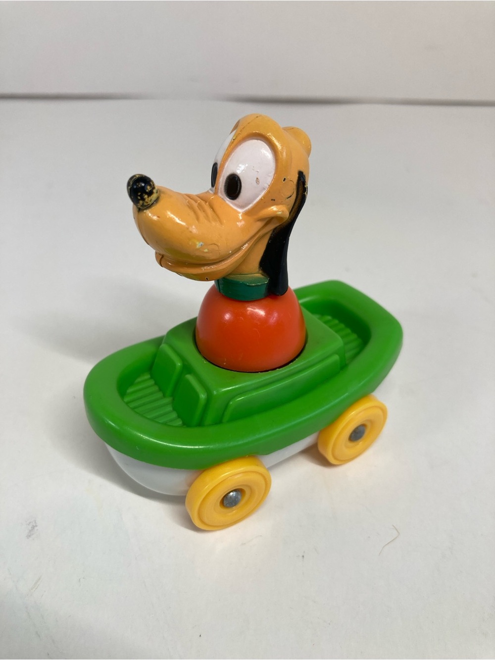 Vintage ILLCO Disney Pluto Little People Mini Figure With Green Boat Car 70s